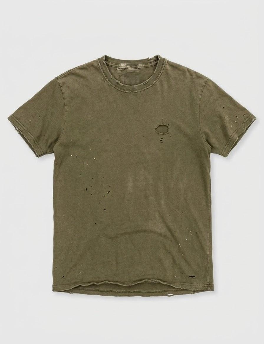 Vintage Washed Olive Green Distressed T-Shirt